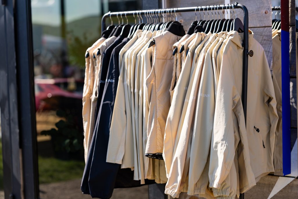 Clothes rack with hanging jackets